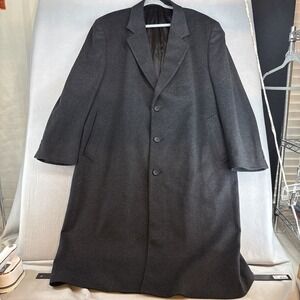 Vintage GGG Men 48R Wool Cashmere Blend Charcoal Grey Overcoat Long Jacket Class